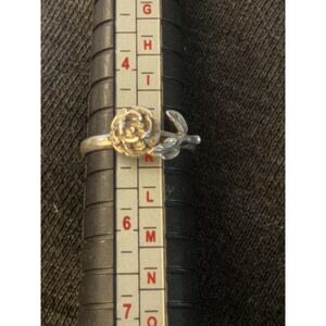 Size 5 Vintage Sterling silver ring, 925 filigree rose flower band #348